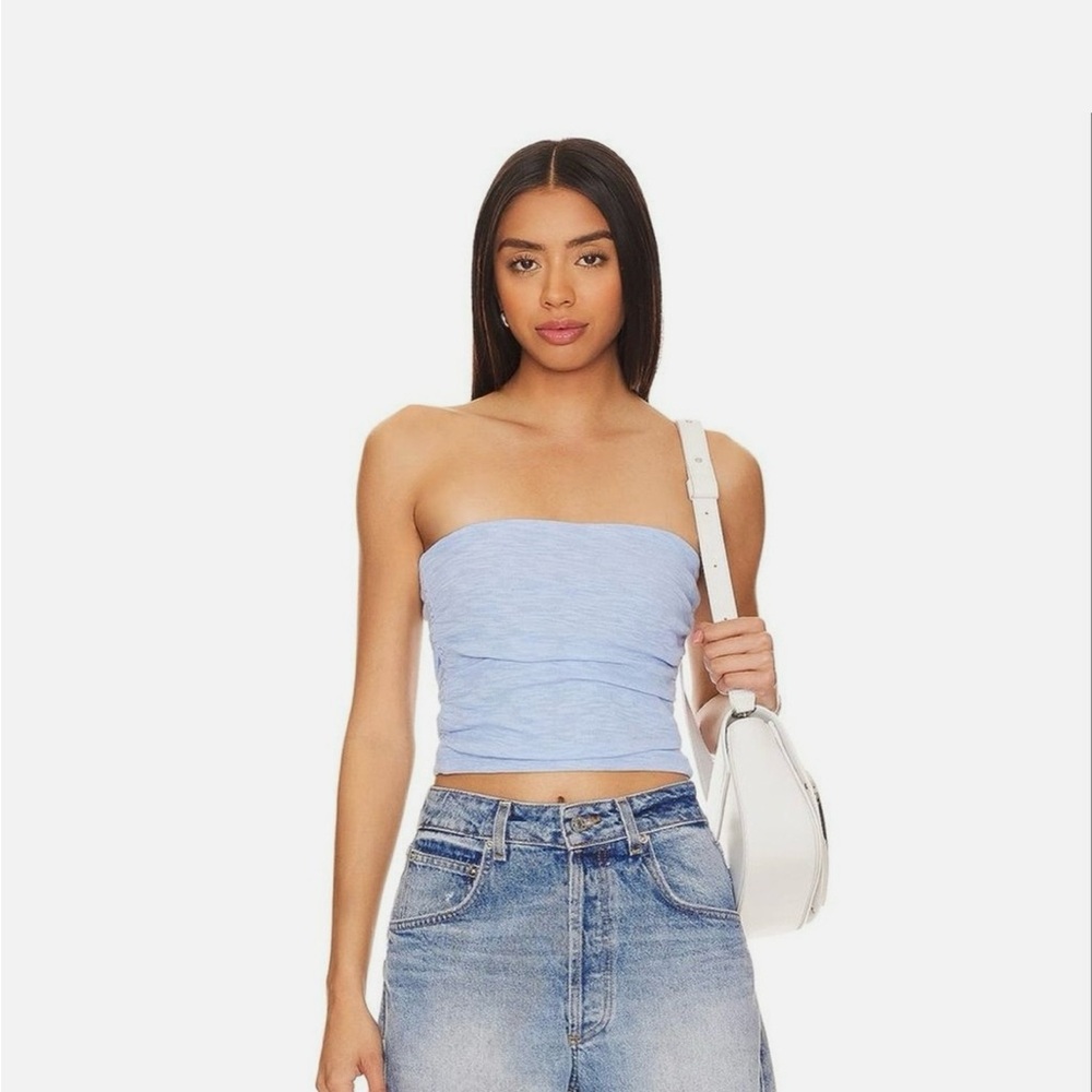Free People Light Blue Strapless Crop Top